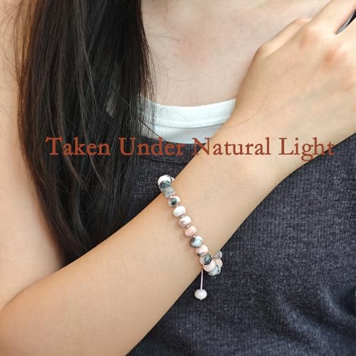 468Handmade Adjustable Natural Gemstone Crystal Bracelet Healing Power Energy Inspirational Gifts with Card for Unisex - color: 07-Pink Zebra Jasper(Relax mood), size: 5x8mm