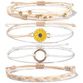 FANCY SHINY Easter Gifts Basket Stuffers Sunflower String Bracelet Boho Braided Rope Wrap Bracelets Cute Summer Beach Surfer Jewelry for Women - color: Wheat