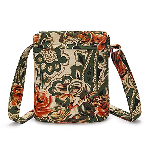 OPQRSTU Women's Retro Small Size Canvas Shoulder Bag Hippie Boho Crossbody Handbag - color: Army Green