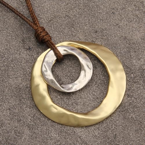 Jeilwiy Leather Necklace for Women Funky Necklace Choker String Cord Necklace with Pendant Boho Style Jewelry - style: Irregular Double Circle