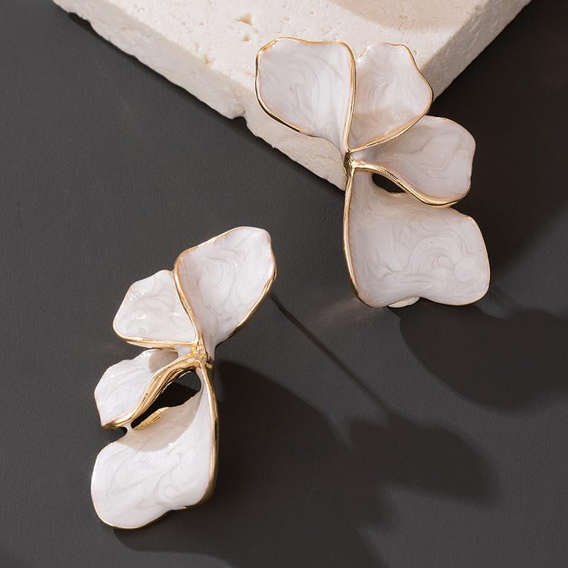 Chunky Earrings Big Statement Earrings for Women Trendy Large Floral Ginkgo Leaf Flower Earring Irregular Long Drop Dangle Earrings Chunky Jewelry - style: 1 - White