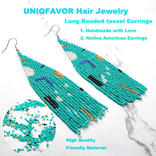 Long Beaded Tassel Earrings - Bohemian Fringe Drop Earrings Statement, Seed Bead Tribal Dangle Earrings, Pendientes De Borla, Idea for Women, Valentine
