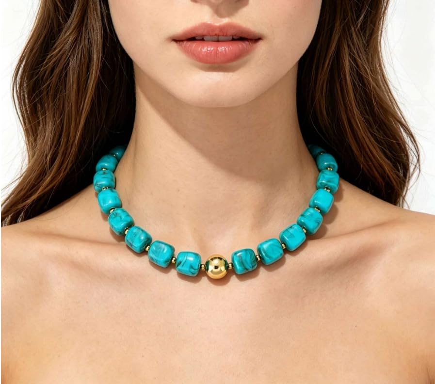 Chunky Beaded Necklace For Women Colorful Boho Beach Rainbow Statement Resin Necklace For Women Jewelry - color: Green