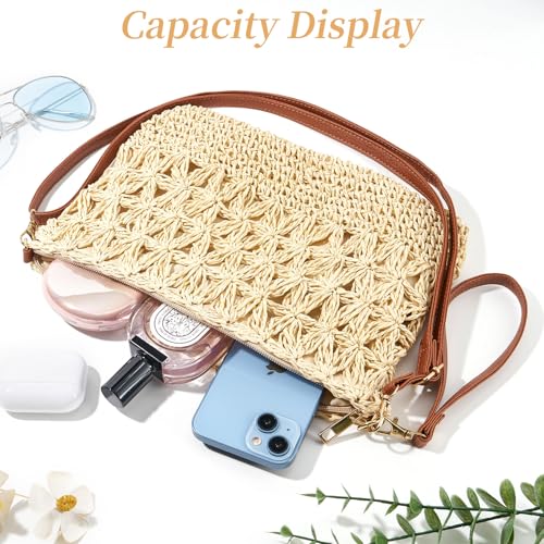 Small Straw Purse for Women Summer Clutch Purses Beach Woven Envelope Bag Raffia Shoulder,Straw Crossbody Bag boho - color: Flower Beige