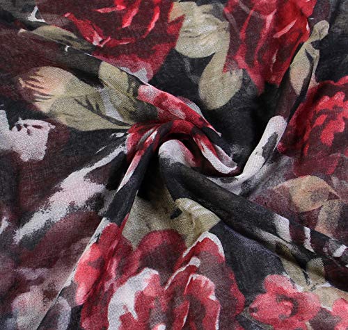 Scarfand's Romantic Rose Prints & Floral Patterns Lightweight Infinity Fashion Scarves Wraps - color: Romantic Black