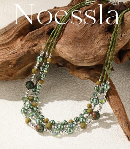 Noessla Beaded Statement Necklaces for Women Layered Chunky Bead Necklace Fashion Costume Jewelry Gifts for Mom - color: Green