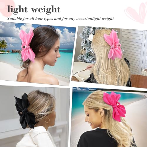 Bow Claw Clips Hair Clips Big Hair Bows for Women Butterfly Styling Large Hair Clips for Thick Hair for Girls Hair Accessories for Teen 3PC - color: 3PC-Pink+Rose Red+Black