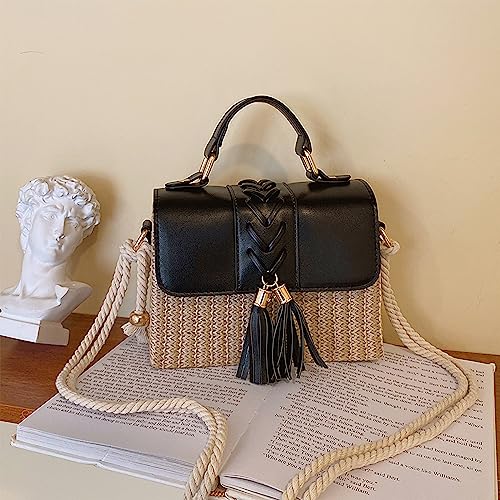 Straw Crossbody Bags for Women Summer Straw Clutch Bag Woven Beach Purse Vacation Handbags | Straw - color: D Black