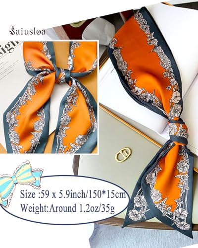 Purse Scarf For Handbags Head Scarves For Women's Hair Bags Scarfs Long Skinny Scarves Fashion Silky - color: A16-orange Gray Border