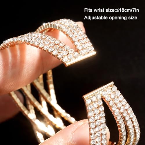 Suyi Rhinestone Bracelet Multilayer Gold Cuff Bracelet for Women Crystal Braidal Bracelets - color: Gold 1