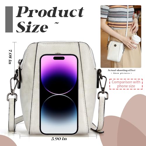 Genuine Leather Small Crossbody Bags for Women | Lightweight Shoulder Purse, Designer Handbag with Adjustable Strap, Casual Travel Everyday Bag - color: White