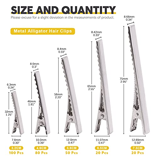270Pcs 5 Sizes Alligator Hair Clips Bulk Silver Single Prong Hair Clips For Bows Making Hair Pins For Sectioning Hair Styling And Sectioning Hairdressing DIY Crafts - size: 1 Count (Pack of 270)