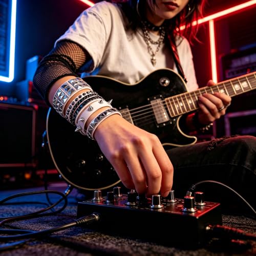 Handmade Black Leather Wrap Studded Bracelets for Women Men, 4Pcs Vintage Punk Wrist Cuff Bangle Wristband Emo Jewelry Gifts - style: White Square Stud Style