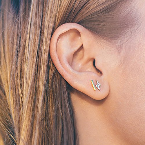 PAVOI 14K Gold Plated Dainty Stud Earrings for Women - 925 Sterling Silver Posts Earrings with Cubic Zirconia - Celestial Lightning Bolt, Moon, Star, and Flower Gold Jewelry Gifts - style: Lightning
