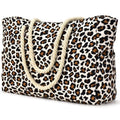Becokan Beach Bag Large Beach Tote Bag for Women Waterproof Sandproof Swim Pool Bag With Zipper - color: Leopard