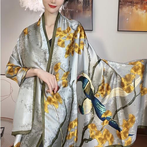 vimate 100% Large Silk Feeling Scarf-Women's Fashion Long Mulberry Silk Satin Neck Scarf Sunscreen Shawl Wrap Headscarf - color: Style 14