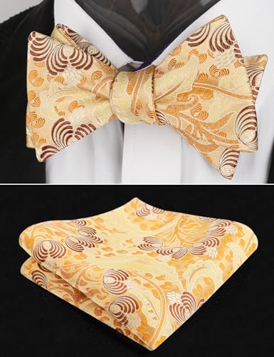 Alizeal Mens 2pcs Classic Floral Pattern Self-tied Bow Tie and Handkerchief Set - color: 035-orange+yellow
