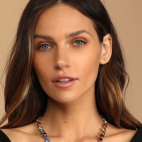 BOUTIQUELOVIN 14K Gold Stud Earrings Set for Women, for Multiple Piercing Silver Plated Studs Earrings and Zirconia Earring Set Small Huggie Hoop Chain Earing - color: 6Pairs Gold A