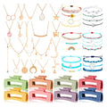 49 Pcs Boho Jewelry Set for Women, Surfer Wave Friendship Bracelets Layered Necklace Hair Clip, Summer Beach Gift - style: Artsy