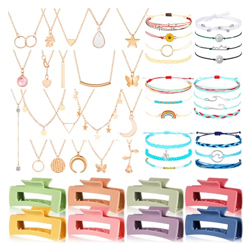 49 Pcs Boho Jewelry Set for Women, Surfer Wave Friendship Bracelets Layered Necklace Hair Clip, Summer Beach Gift - style: Artsy
