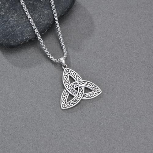 Celtic Necklace for men Sterling Silver Celtic Knot Triquetra Triangle Trinity Necklace Gift for Men - color: C-Silver