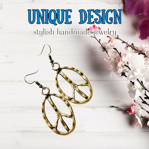 Peace sign earrings peace symbol charm earrings silver or bronze hippie necklace - color: bronze