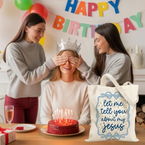 Christian Gifts for Women, Floral Faith Canvas Tote Bag, Faith Gifts for Women Mom Inspirational - color: Bow Christian 771