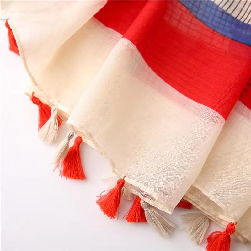 WaJuemy Travel Boho Scarf for Women Casual Lightweight Pashmina Scarves Fashion Multicolor Shawl Wraps with Fringed Beads - color: 02 Beight Multi