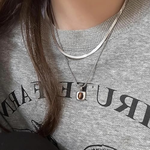 Gold Necklaces for Women Gifts - 14K Gold Plated Necklace for Women Necklaces for Her Tiny Fashion Jewelry for Teens，for Women Friends Jewelry Gifts，Necklace Gold Jewelry Birthday Gifts - style: Double layered tiger eye stone pendant necklace