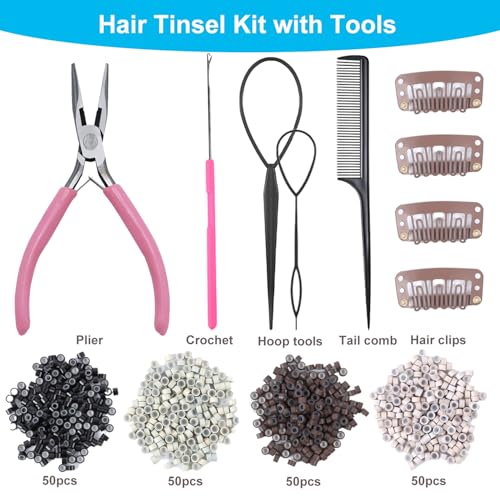 Hair Tinsel - 20 Colors Hair Tinsel Kit - 8000 Strands 48 Inch Glitter Tinsel Hair Extensions with Tools - Heat Resistant Sparkling Fairy Hair Accessories for Girls & Women