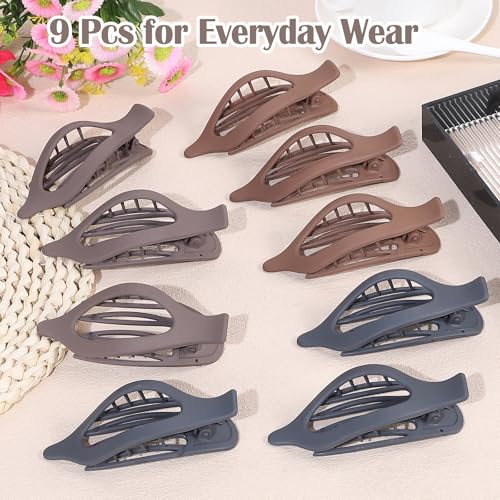 9 Pack Flat Hair Clips for Women, Matte Claw Clips for Thick & Thin Hair, Suitable for Driving（Taupe,Gray,Brown) - color: Taupe/Gray/Brown-Regular