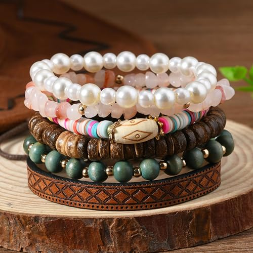 Long tiantian Western Turquoise Beaded Bracelet Set for Women Stackable Cowgirl Bracelets Boho Concho Jewelry Country Concert Rodeo Outfit Accessories Gifts - color: E3:western wooden dress