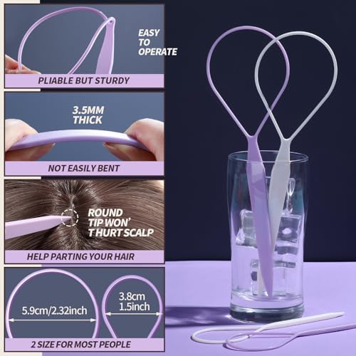 Teenitor 4pcs Pony Tail Hair Tools: 2 Pairs Pony Styling Loop, Pull Through & French Braiding Accessories for Women & Girls - Light Purple/White - color: Light Purple/White