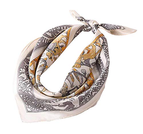 ANDANTINO 100% Mulberry Silk Scarf -21” Square Neckerchief with Gift Packed - color: Beige-animals