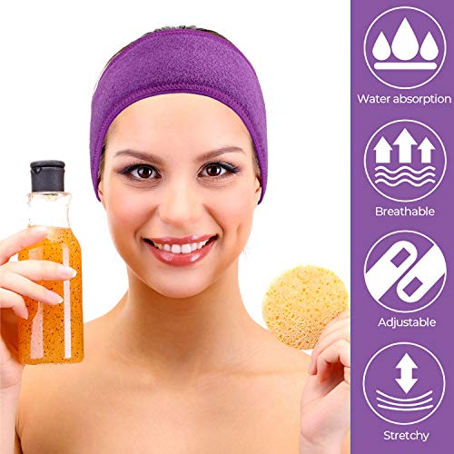 Whaline Spa Facial Headband 4 Packs Head Wrap Terry Cloth Headband Adjustable Stretch Towel for Bath, Makeup and Sport (Purple) - color: Purple