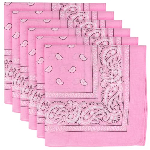 6 Pack Pure Cotton Bandana, Multi-Purpose Square Handkerchief, Face Mask headband for Men and Women - color: Pink