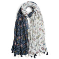 QIUTIMIY Scarf for Women Lightweight Soft Floral Leopard Printed Scarves Fall Winter Fashion Shawl Wrap with Fringe - color: Flower-black White