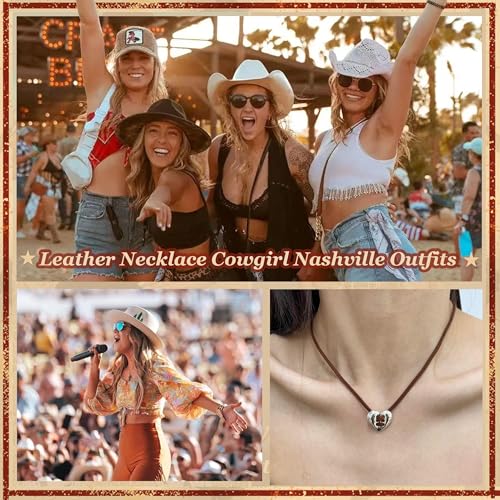 Boho Outfits for Women Boho Necklaces Country Concert Outfits Nashville Western Jewelry Choker Necklaces Long Leather Necklace Western Dress Jewelry Country Cowgirl Accessories Gifts - color: Z：Weave Heart Choker