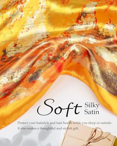 Hair Wrap Scarf and Cap Set for Silk Press, Stretchy Knit Hair Net with Attached Scarf, No Forehead Marks Breathable Net for Women - color: Amber Glow
