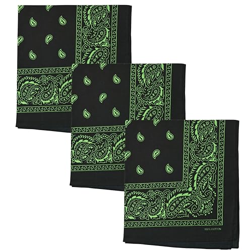 Motique Accessories Two Tone Paisley Bandana - Set of 3 - color: Black Green