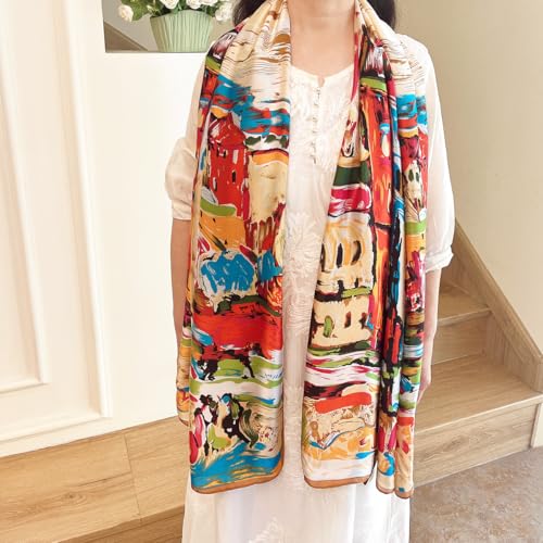 Long Silk Like Scarf Lightweight Satin Scarves Large Sunscreen Shawl Wrap for Women - color: 020.abstract Red