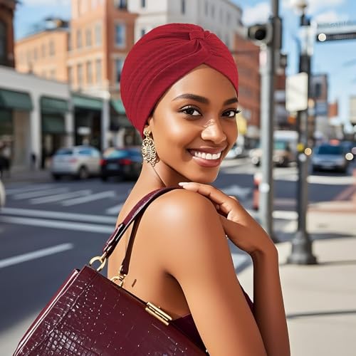 Barelove 10 Pieces Stretch Turbans Chemo Head Wrap Cancer Head Beanie Twisted Turban Cap Cover Hats for Women