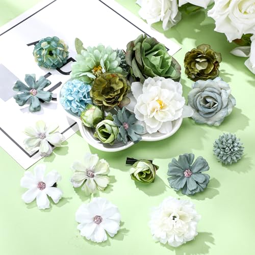 BBTO 21 Pcs Flower Hair Clip Rose Hair Clips Barrettes for Women Flower Accessories Boho Bride Claw Clip Hairpin Brooch Pin Headpiece for Wedding (Forest Green) - color: Forest Green