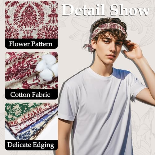 27.16'' Bandanas for Men, Cotton Mens Head Scarf with Flower Pattern Floral Hair Bandana Headband for Daily Casual - color: Red