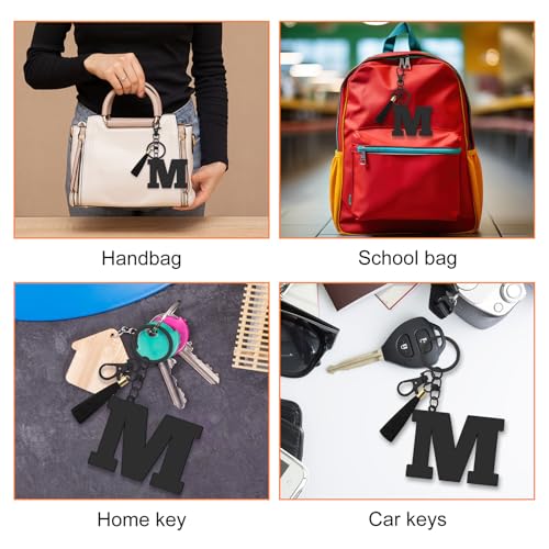 Oubaka Initial Monogram A-Z Keychain for Women, Cute Initial Letter Keychain with Tassel for Handbag Car Key Bag Keyring - color: Black-m