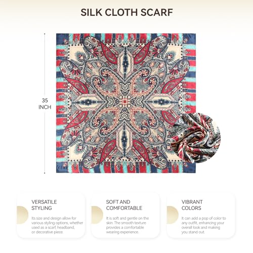 Head Scarf for Women Hair - 2 Pack 35" Square Satin Scarf, Silk Hair Scarf for Women Head Wrap for Sleeping - color: Navy Blue & Red