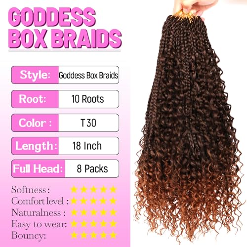 Goddess Boho Box Braids Crochet Hair-8 Packs 18 Inch Crochet Box Braids for Black Women Pre Looped (T30, 18 Inch (Pack of 8)) - color: T30, size: 18 Inch (Pack of 8)