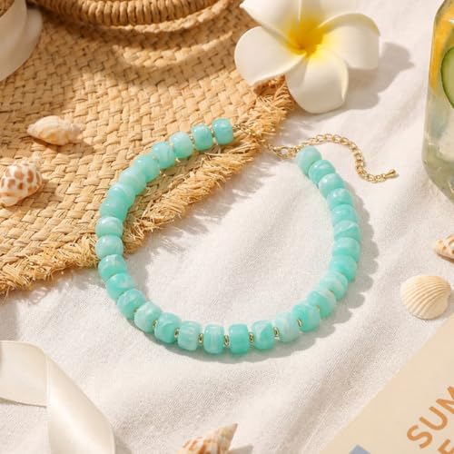 Chunky Beaded Starfish Shell Necklace for Women Colorful Boho Summer Chain Choker Beach Necklace with Acrylic Beads Trendy Chunky Jewelry Gifts - color: Blue
