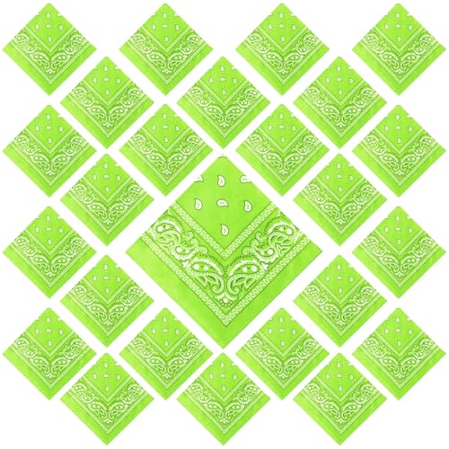 Suhine 24 Pcs Bandanas Bulk for Women Men 22 x 22 Inch Paisley Outdoor Headband Cowboy Handkerchief Summer - color: Fluorescent Green