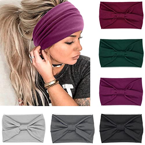 IVARYSS Wide Headbands for Women, Solid Knotted Head Wraps Turbans, Large African Style Head Bands Hair Accessories, 6 Pack - color: Multi Color